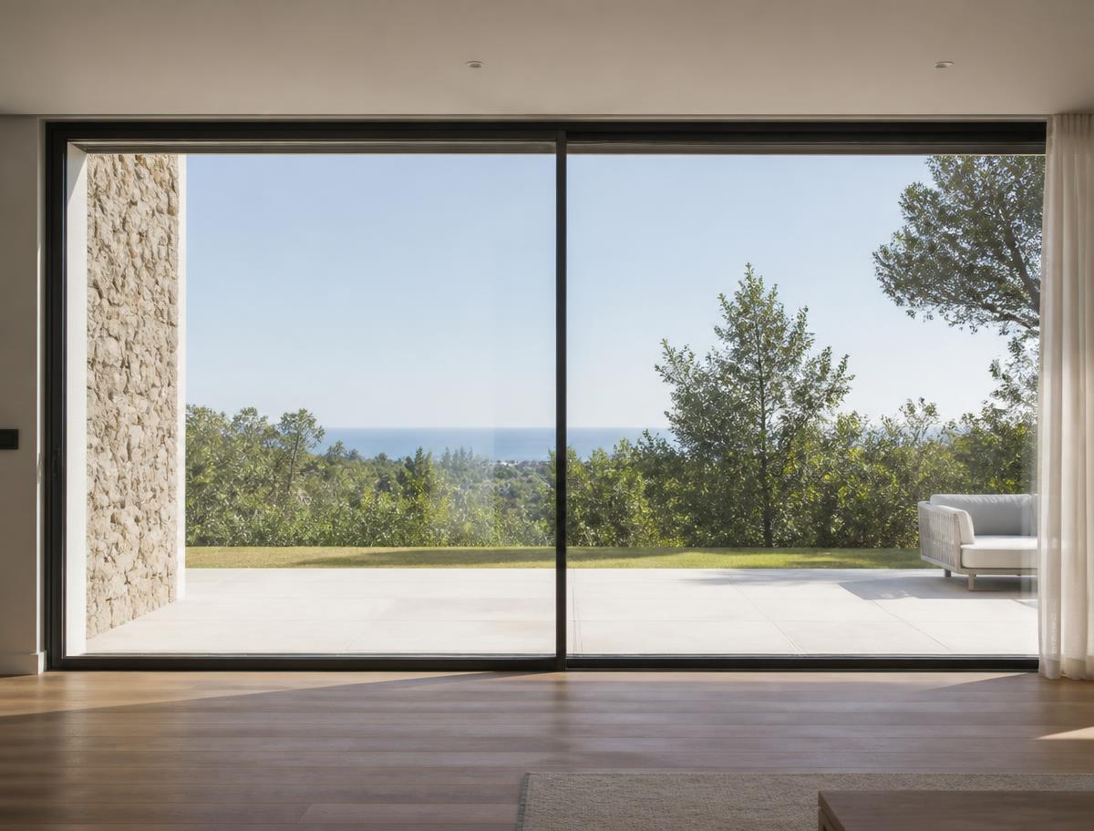 supply only aluminium patio doors — frame and sightline detail