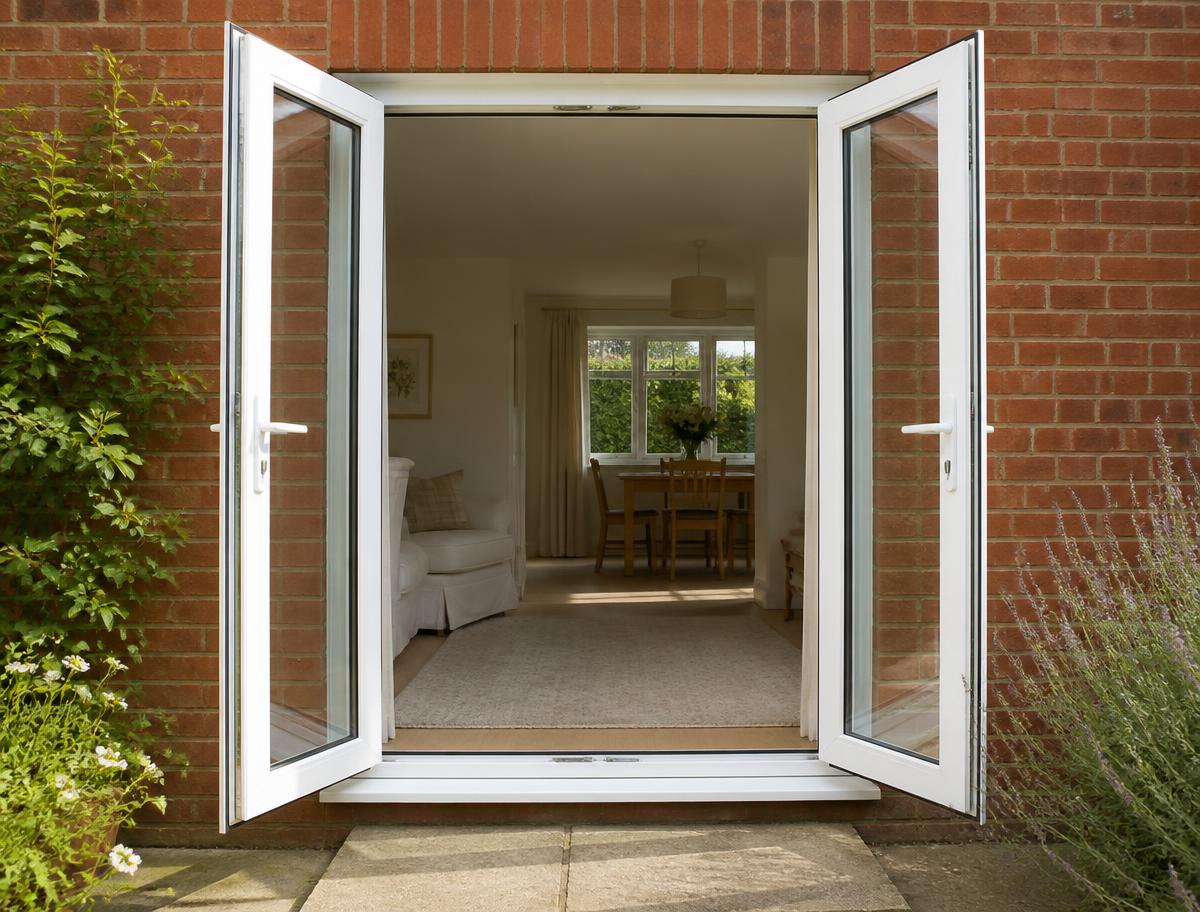 supply only uPVC French doors — frame and sightline detail